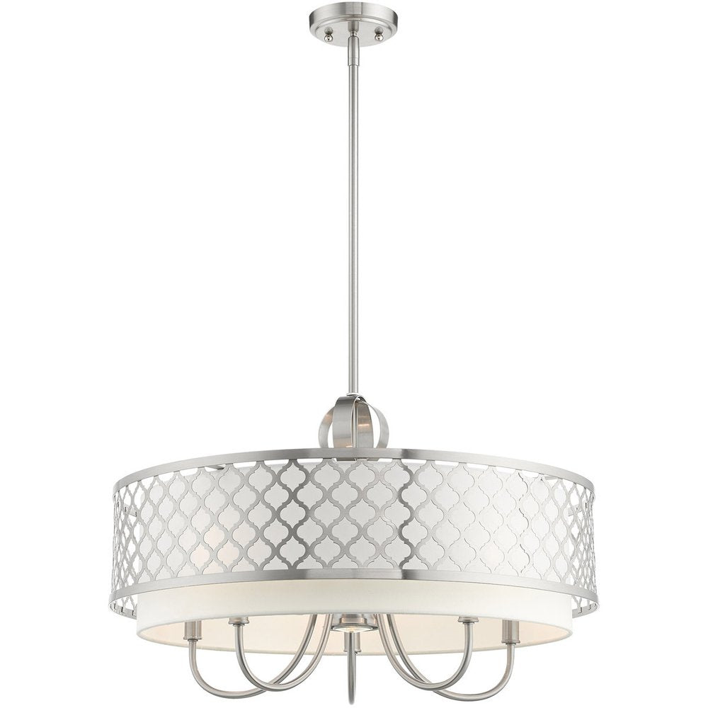 Nickel Six Light Metal Dimmable Chandelier With Shades HomeRoots