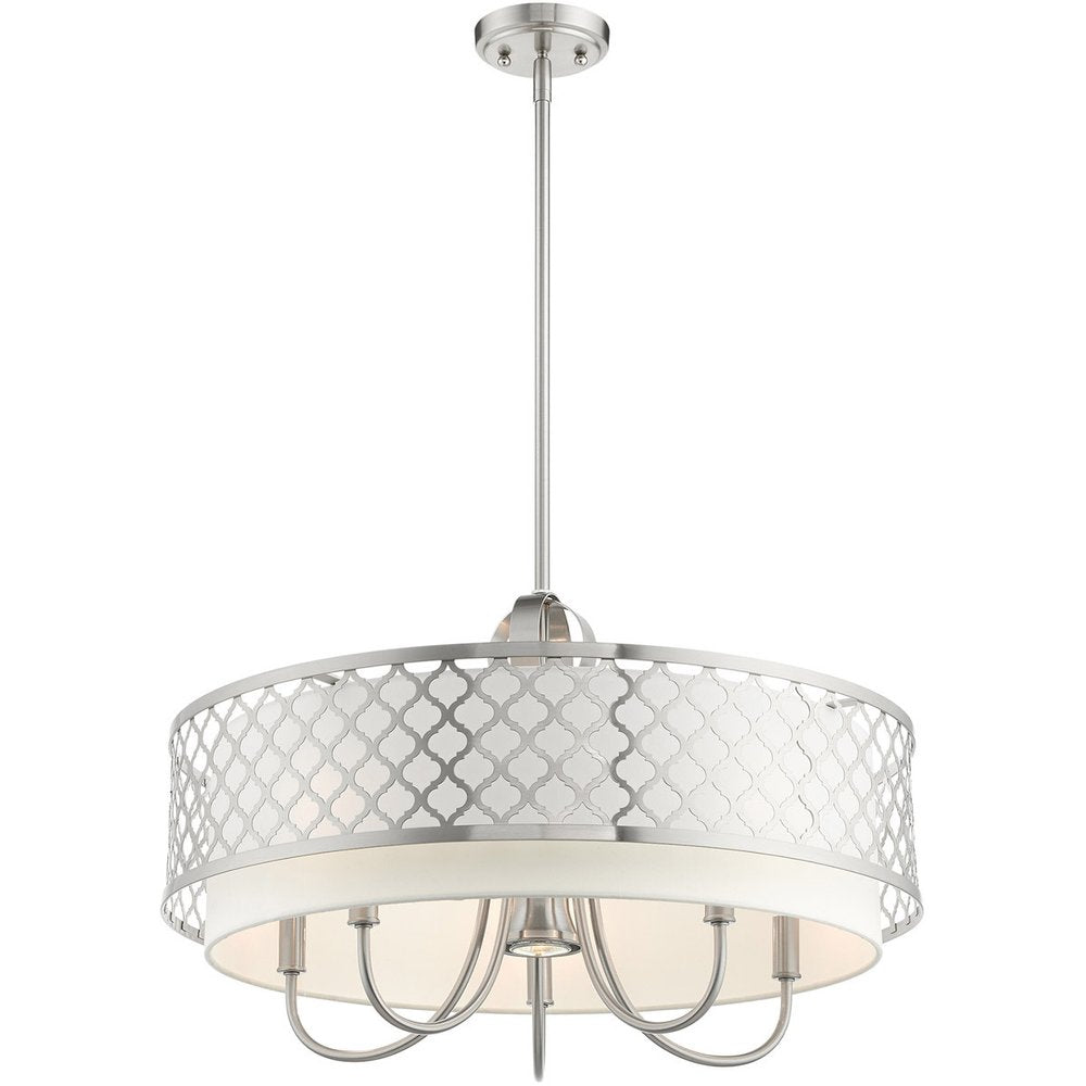 Nickel Six Light Metal Dimmable Chandelier With Shades HomeRoots