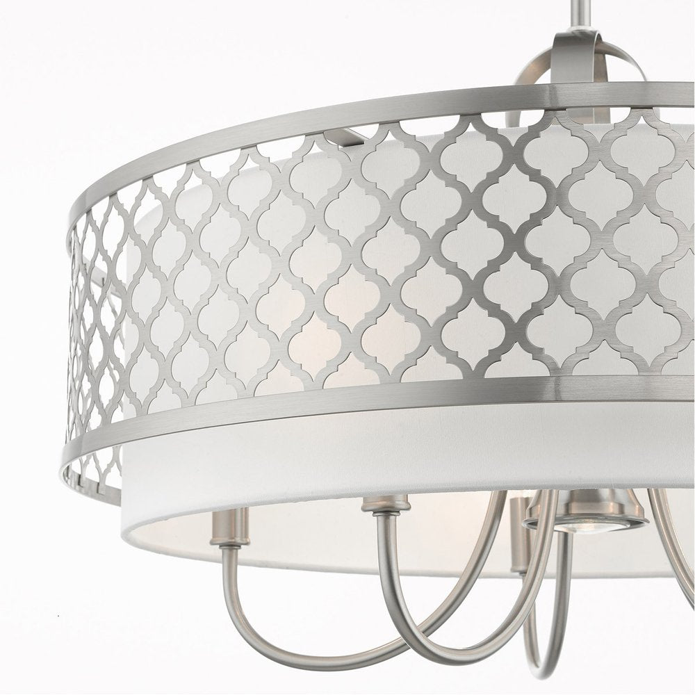 Nickel Six Light Metal Dimmable Chandelier With Shades HomeRoots
