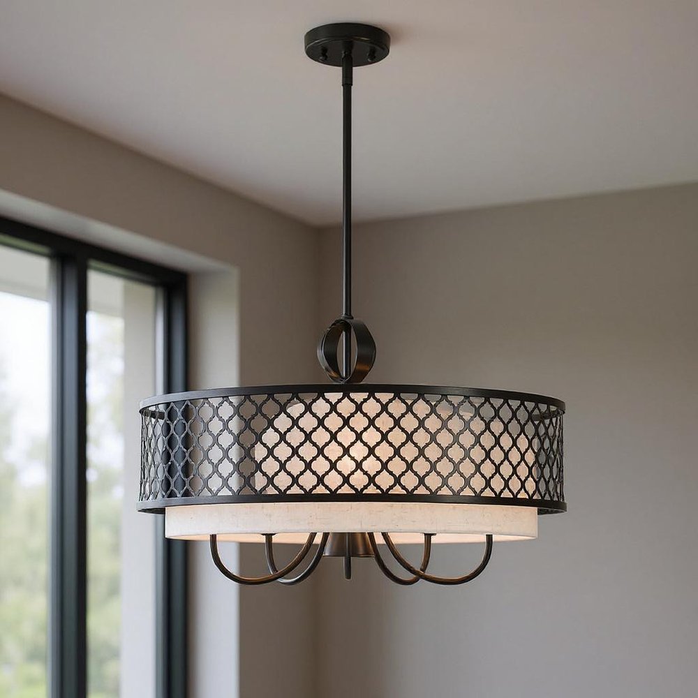 Bronze Six Light Metal Dimmable Chandelier With Shades HomeRoots