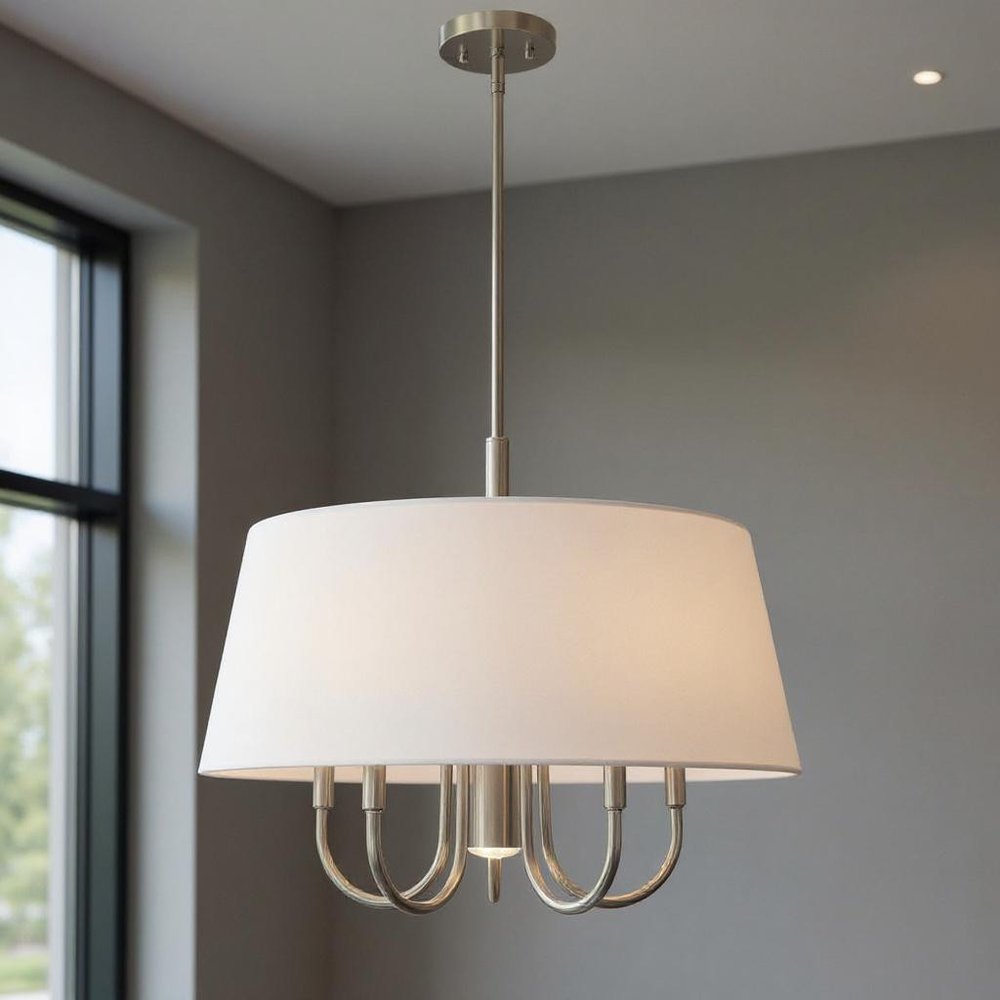 Nickel Six Light Metal Dimmable Chandelier With Shades HomeRoots