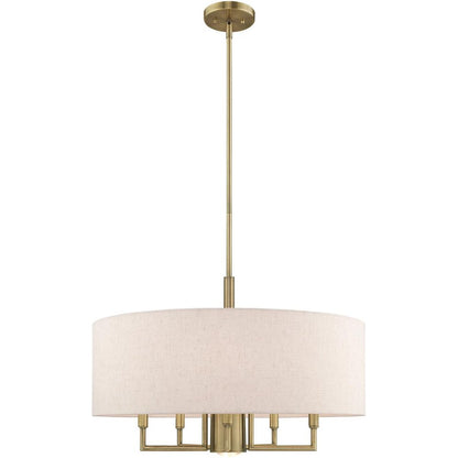 Antiqued Brass Six Light Metal Dimmable Chandelier With Shades HomeRoots