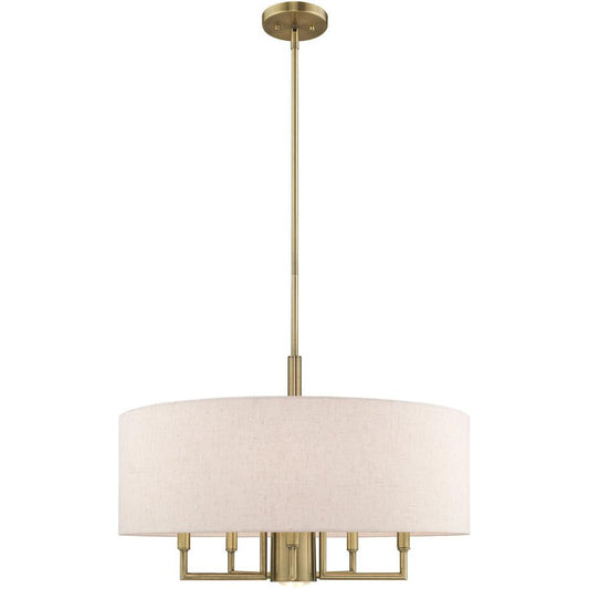 Antiqued Brass Six Light Metal Dimmable Chandelier With Shades HomeRoots