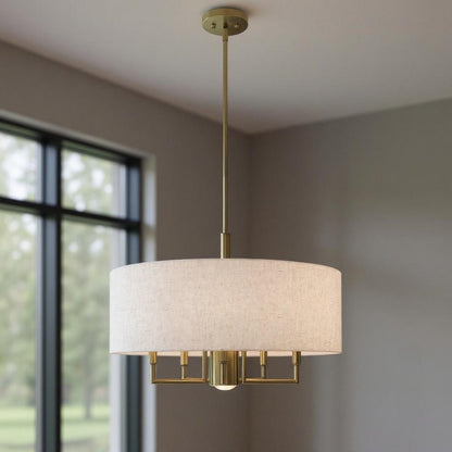 Antiqued Brass Six Light Metal Dimmable Chandelier With Shades HomeRoots