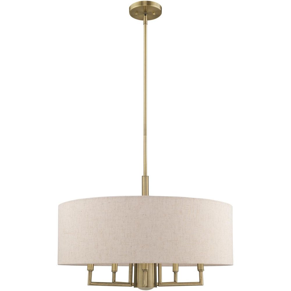 Antiqued Brass Six Light Metal Dimmable Chandelier With Shades HomeRoots