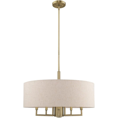 Antiqued Brass Six Light Metal Dimmable Chandelier With Shades HomeRoots
