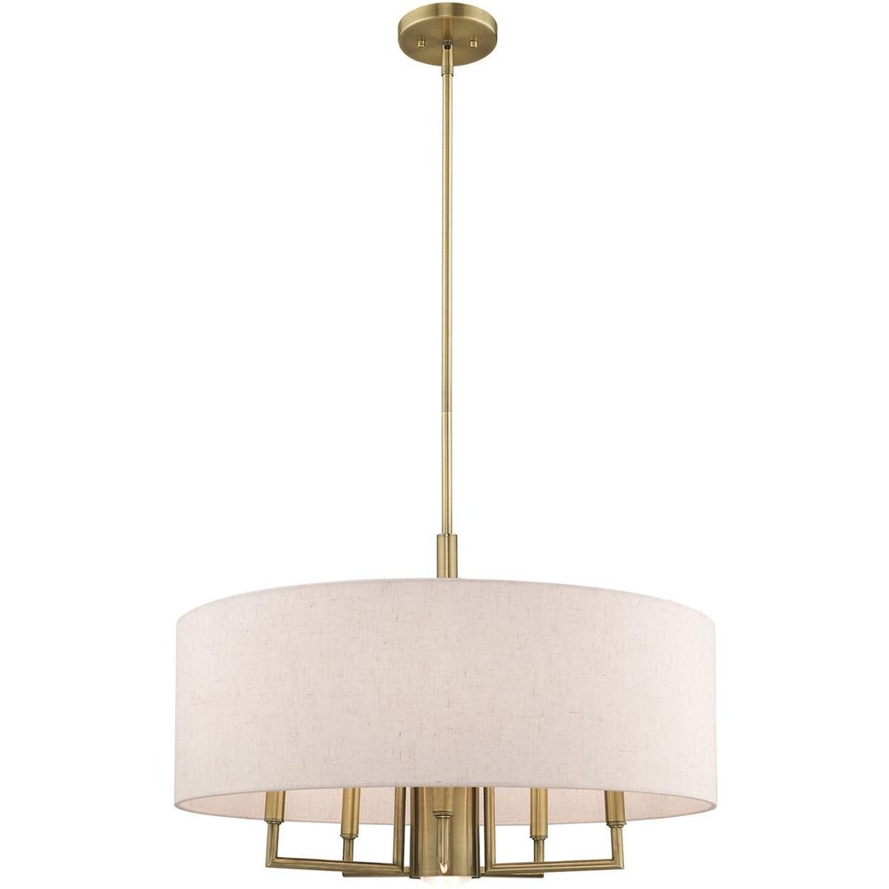 Antiqued Brass Six Light Metal Dimmable Chandelier With Shades HomeRoots