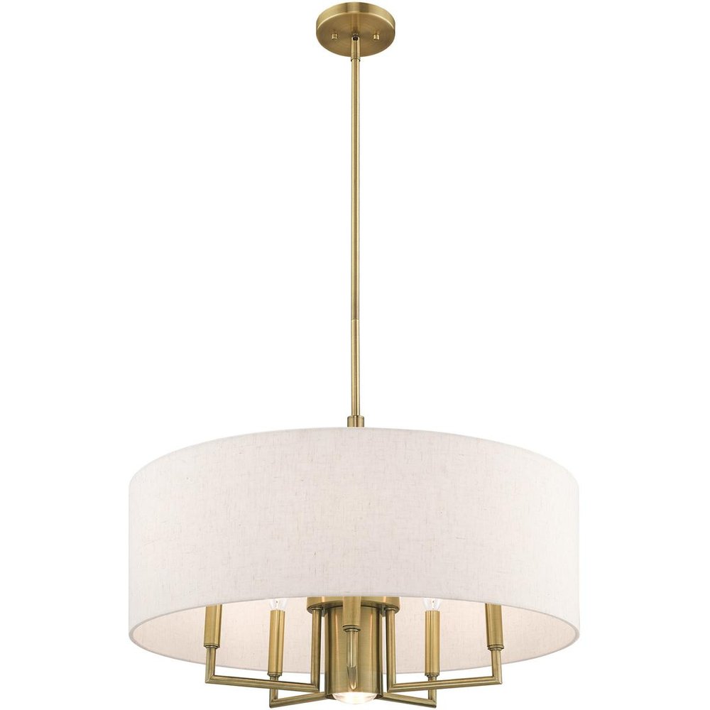 Antiqued Brass Six Light Metal Dimmable Chandelier With Shades HomeRoots