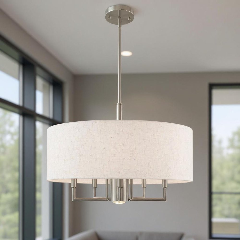 Nickel Six Light Metal Dimmable Chandelier With Shades HomeRoots