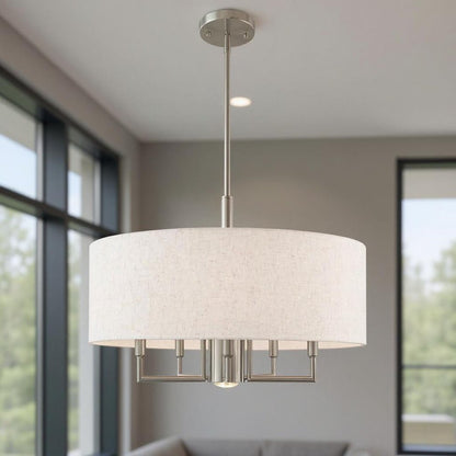 Nickel Six Light Metal Dimmable Chandelier With Shades HomeRoots