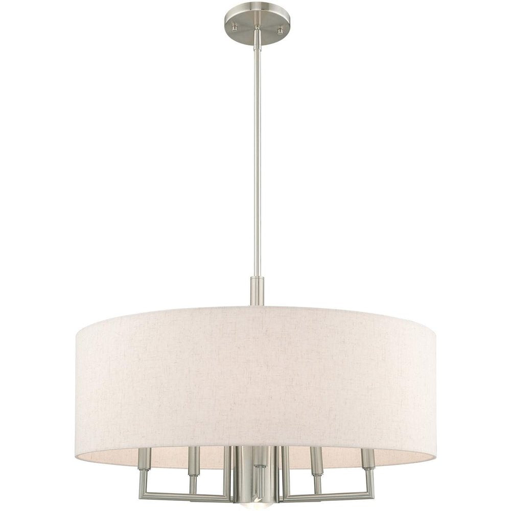 Nickel Six Light Metal Dimmable Chandelier With Shades HomeRoots