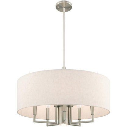 Nickel Six Light Metal Dimmable Chandelier With Shades HomeRoots