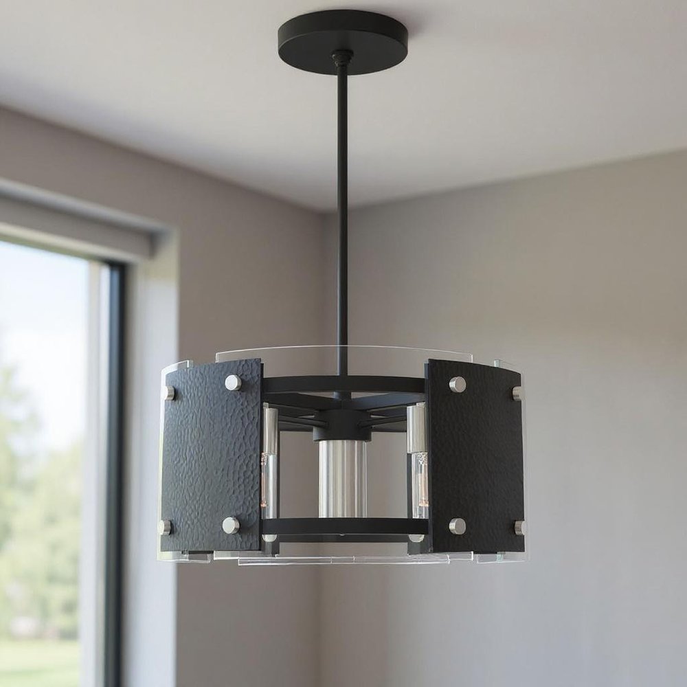 Black Seven Light Metal Dimmable Chandelier With Shades HomeRoots