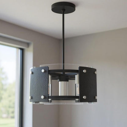 Black Seven Light Metal Dimmable Chandelier With Shades HomeRoots