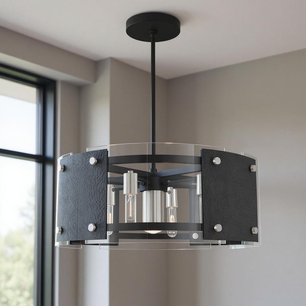 Black Seven Light Metal Dimmable Chandelier With Shades HomeRoots