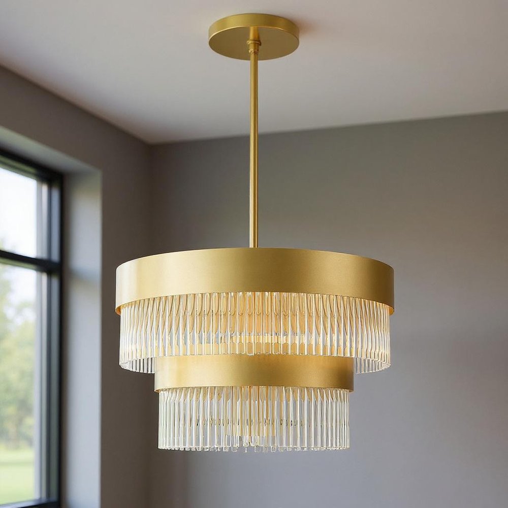Gold Five Light Metal Dimmable Chandelier With Shades HomeRoots