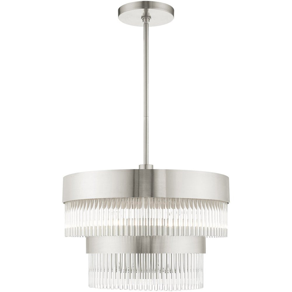 Nickel Five Light Metal Dimmable Chandelier With Shades HomeRoots