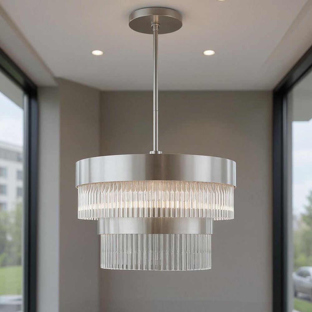 Nickel Five Light Metal Dimmable Chandelier With Shades HomeRoots