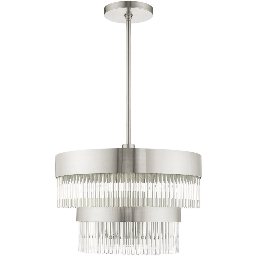 Nickel Five Light Metal Dimmable Chandelier With Shades HomeRoots