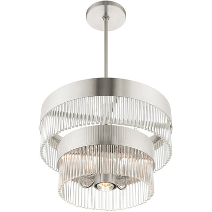 Nickel Five Light Metal Dimmable Chandelier With Shades HomeRoots