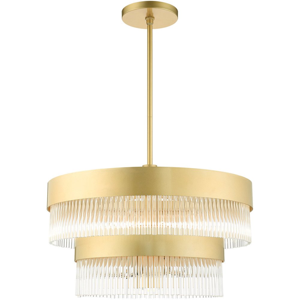 Gold Seven Light Metal Dimmable Chandelier With Shades HomeRoots