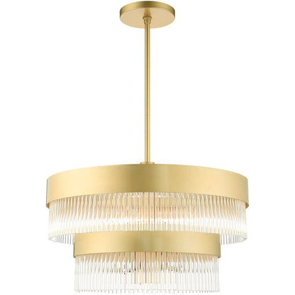 Gold Seven Light Metal Dimmable Chandelier With Shades HomeRoots