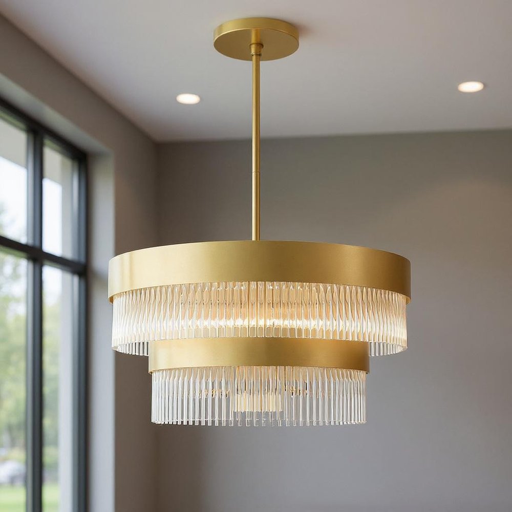 Gold Seven Light Metal Dimmable Chandelier With Shades HomeRoots