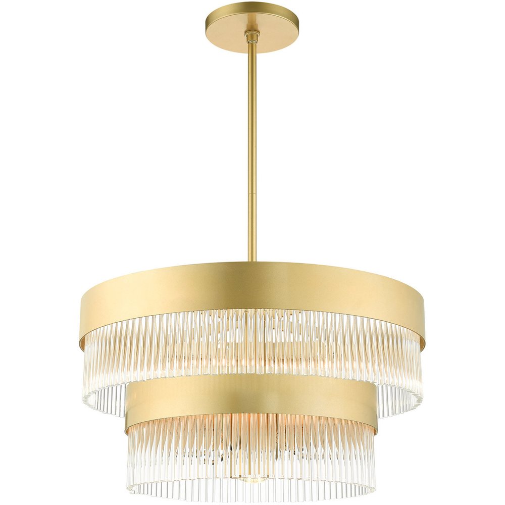 Gold Seven Light Metal Dimmable Chandelier With Shades HomeRoots