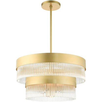 Gold Seven Light Metal Dimmable Chandelier With Shades HomeRoots