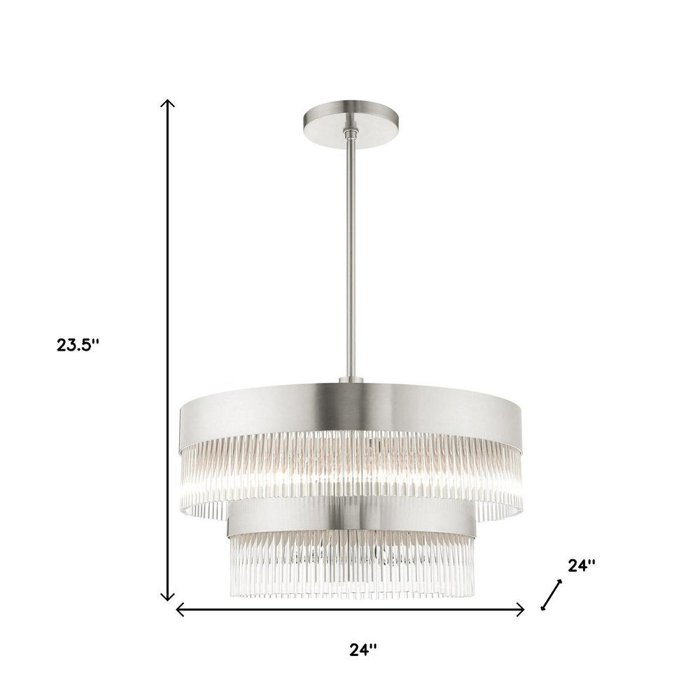 Nickel Seven Light Metal Dimmable Chandelier With Shades HomeRoots
