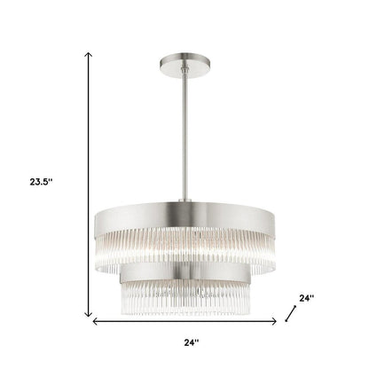 Nickel Seven Light Metal Dimmable Chandelier With Shades HomeRoots