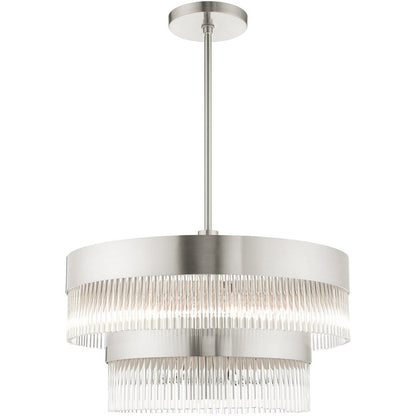 Nickel Seven Light Metal Dimmable Chandelier With Shades HomeRoots