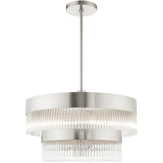 Nickel Seven Light Metal Dimmable Chandelier With Shades HomeRoots