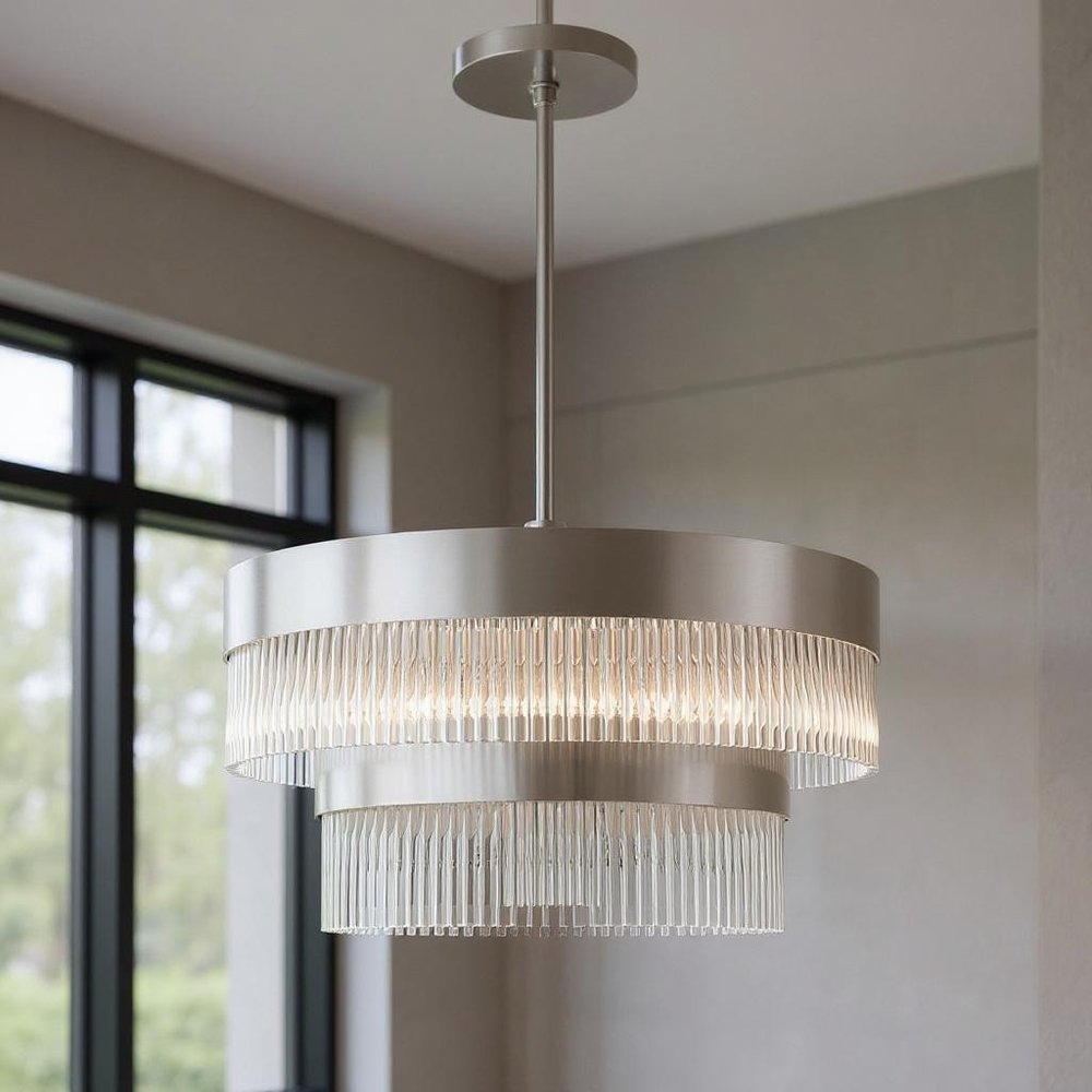 Nickel Seven Light Metal Dimmable Chandelier With Shades HomeRoots