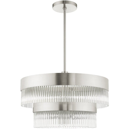 Nickel Seven Light Metal Dimmable Chandelier With Shades HomeRoots