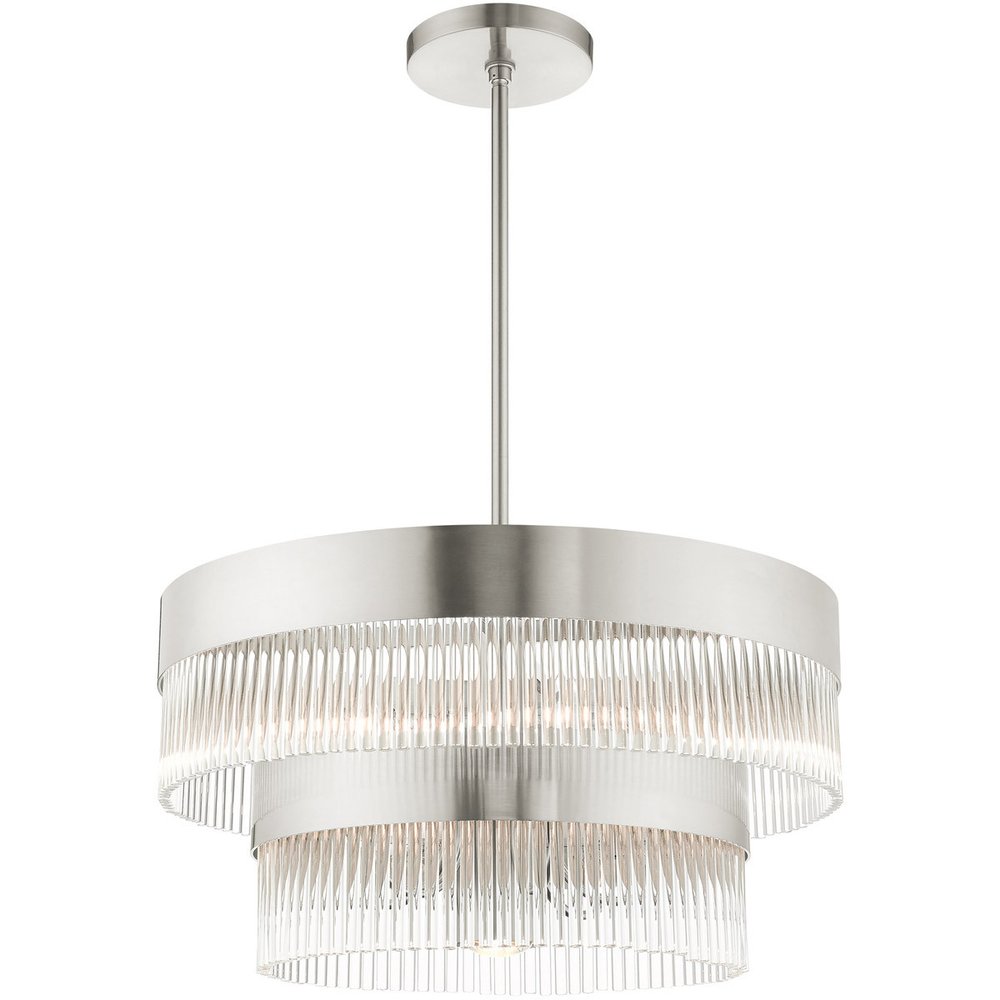 Nickel Seven Light Metal Dimmable Chandelier With Shades HomeRoots