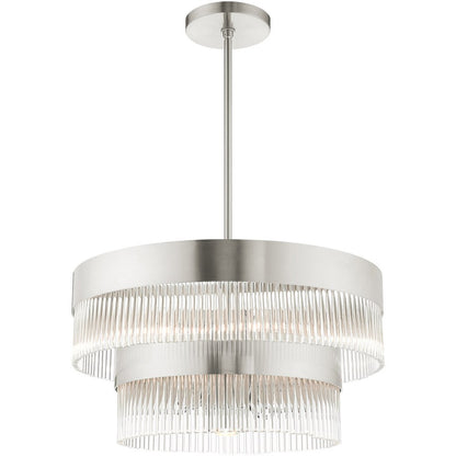 Nickel Seven Light Metal Dimmable Chandelier With Shades HomeRoots
