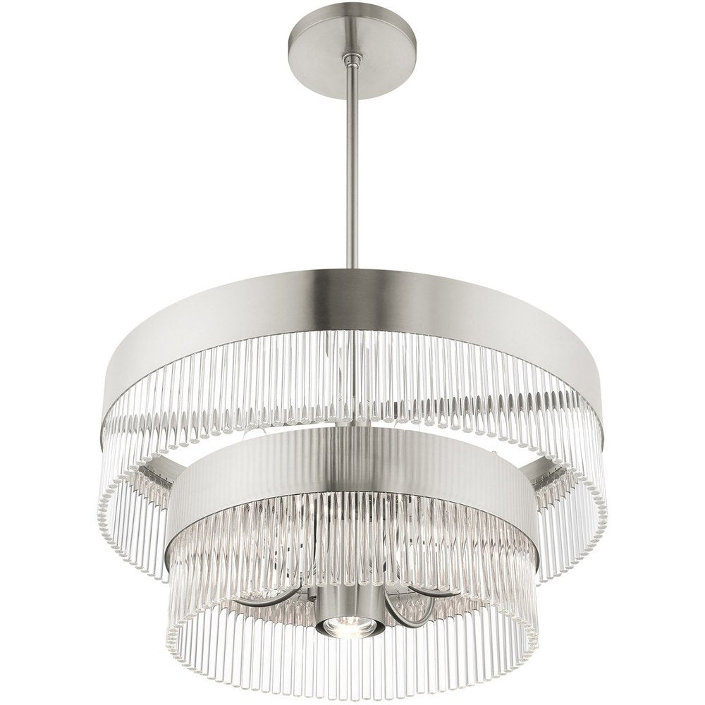 Nickel Seven Light Metal Dimmable Chandelier With Shades HomeRoots