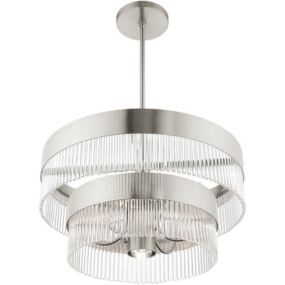 Nickel Seven Light Metal Dimmable Chandelier With Shades HomeRoots
