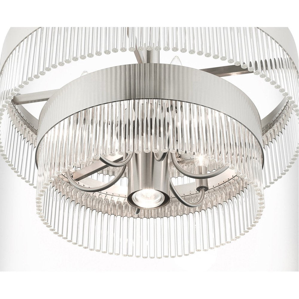 Nickel Seven Light Metal Dimmable Chandelier With Shades HomeRoots