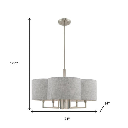 Nickel Six Light Metal Dimmable Chandelier With Shades HomeRoots