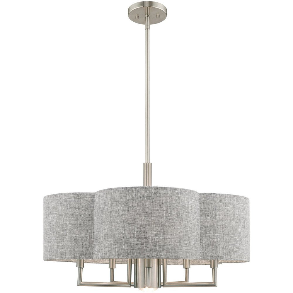 Nickel Six Light Metal Dimmable Chandelier With Shades HomeRoots