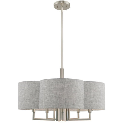 Nickel Six Light Metal Dimmable Chandelier With Shades HomeRoots