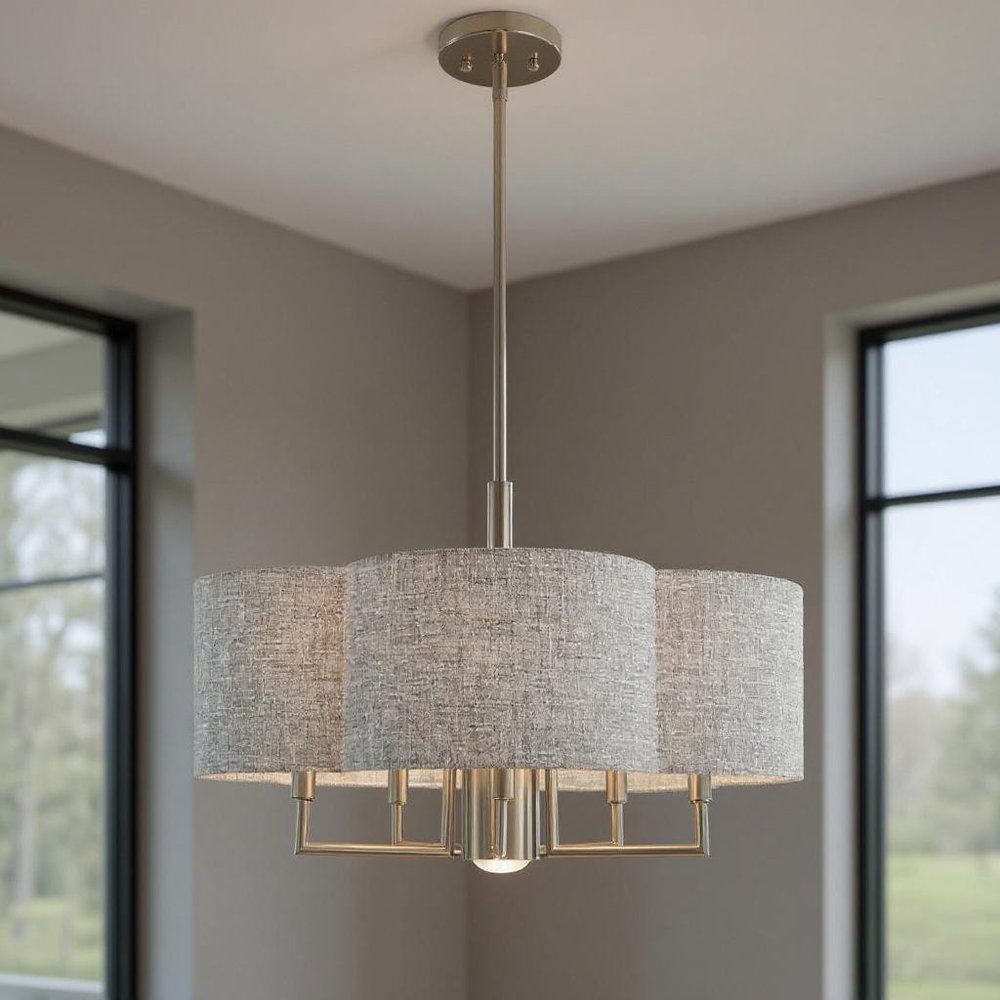 Nickel Six Light Metal Dimmable Chandelier With Shades HomeRoots