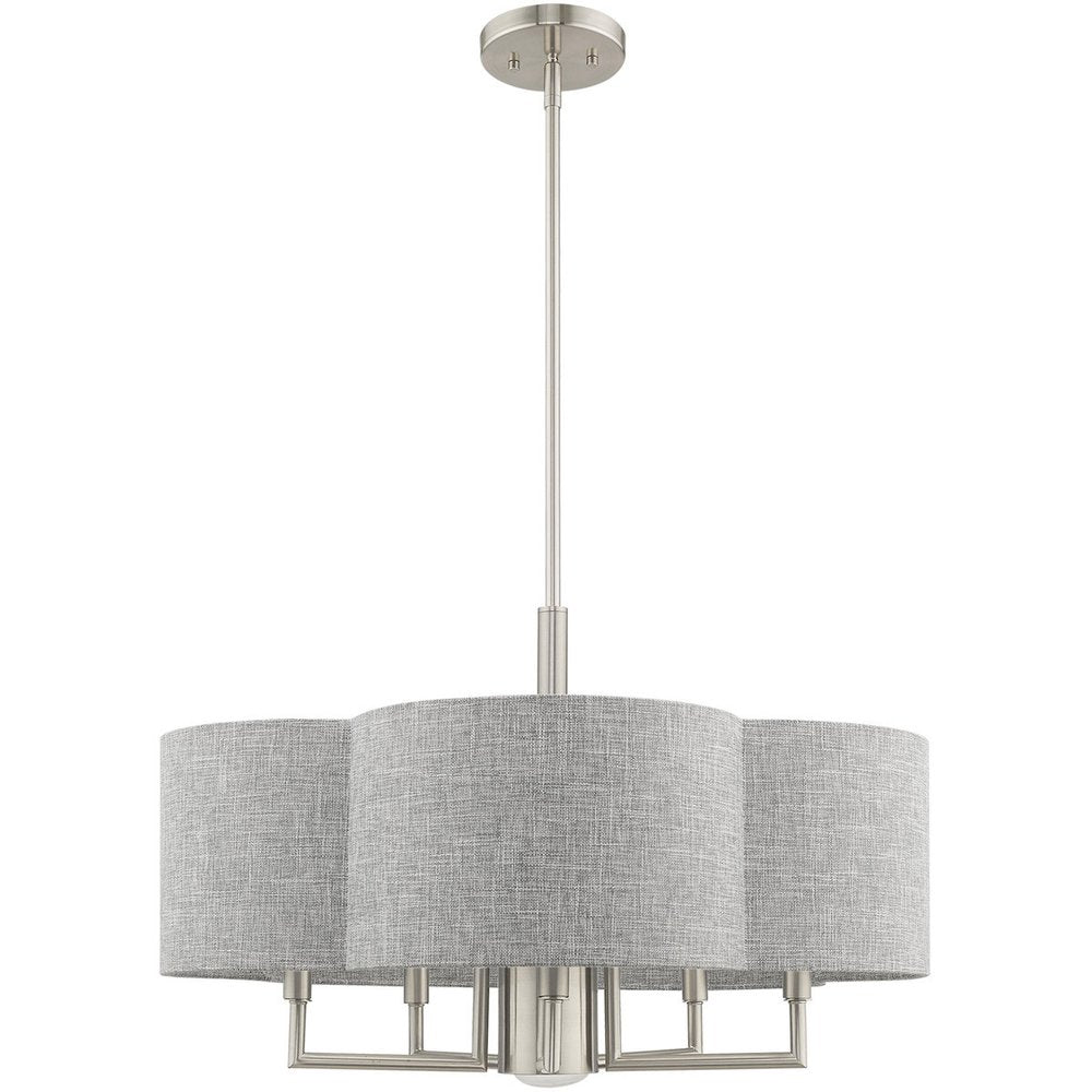 Nickel Six Light Metal Dimmable Chandelier With Shades HomeRoots