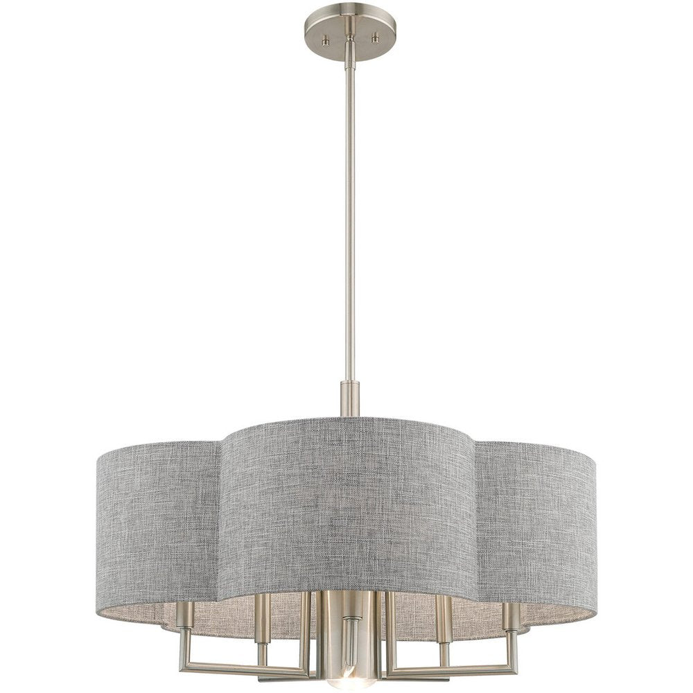 Nickel Six Light Metal Dimmable Chandelier With Shades HomeRoots