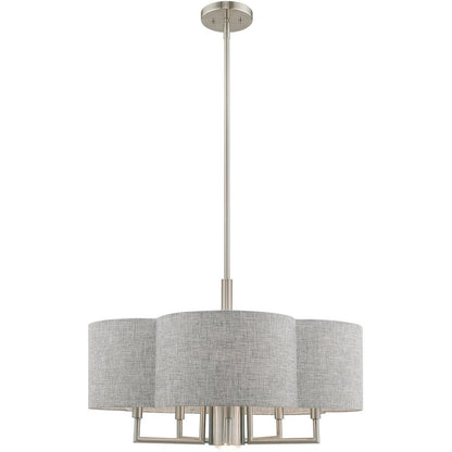 Nickel Six Light Metal Dimmable Chandelier With Shades HomeRoots