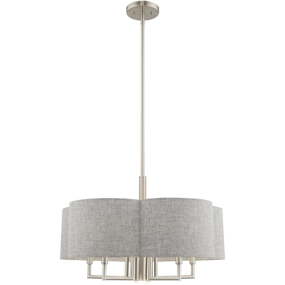 Nickel Six Light Metal Dimmable Chandelier With Shades HomeRoots