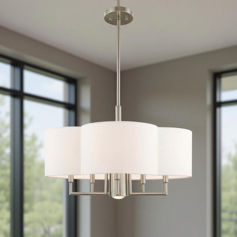 Nickel Six Light Metal Dimmable Chandelier With Shades HomeRoots