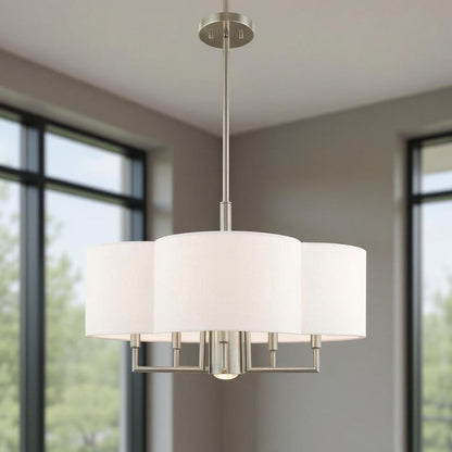Nickel Six Light Metal Dimmable Chandelier With Shades HomeRoots